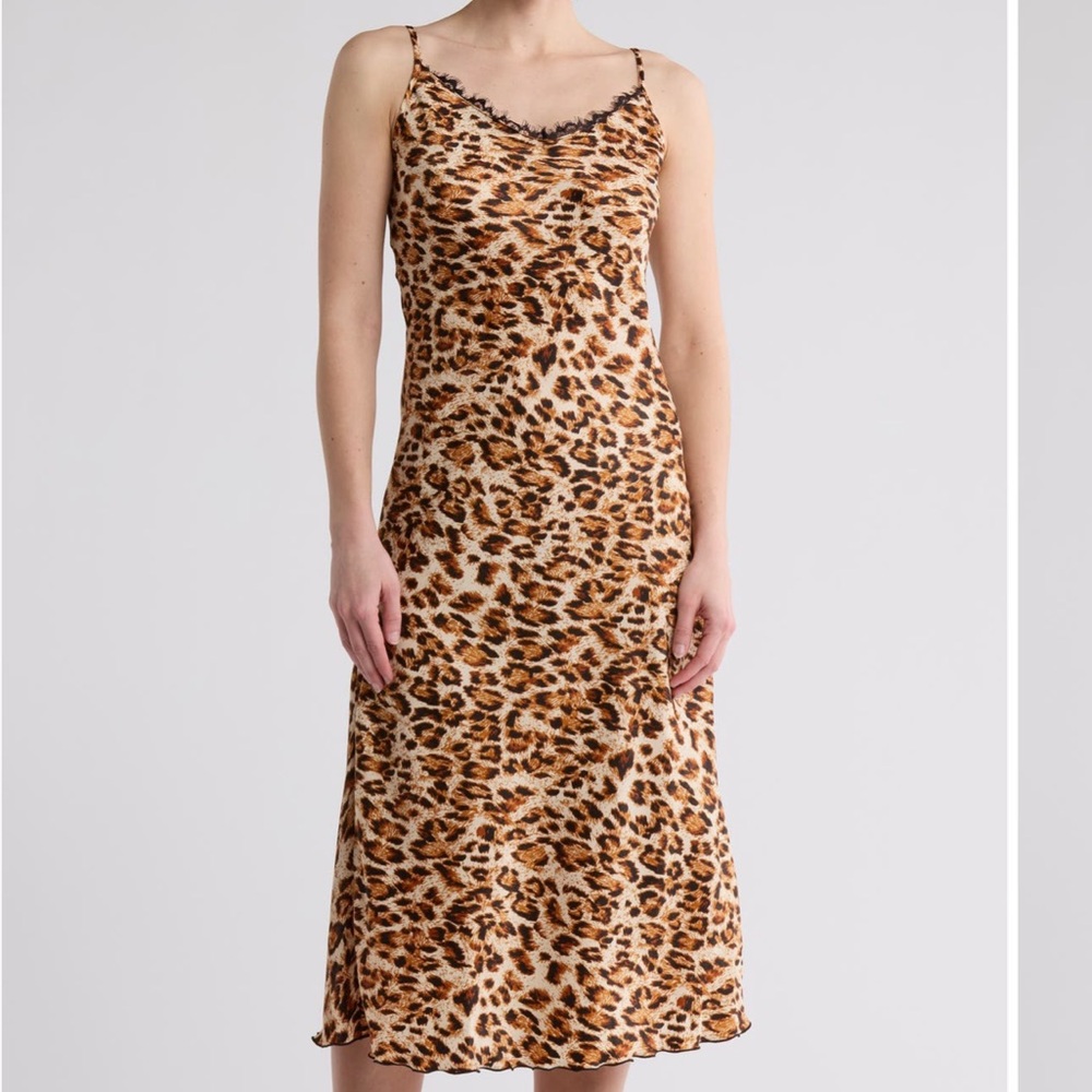Bebe Animal Print Lace Trim Slipdress - Picture 4 of 5